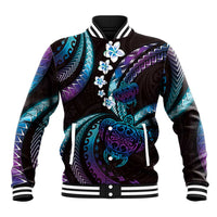 Hawaii Turtles Plumeria Baseball Jacket Amethyst Gradient Polynesian Pattern