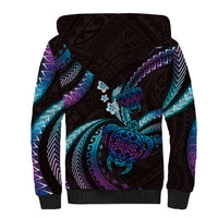 Hawaii Turtles Plumeria Sherpa Hoodie Amethyst Gradient Polynesian Pattern