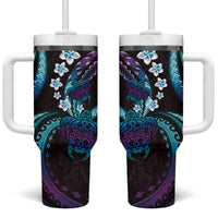 Hawaii Turtles Plumeria Tumbler With Handle Amethyst Gradient Polynesian Pattern