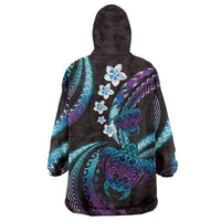 Hawaii Turtles Plumeria Wearable Blanket Hoodie Amethyst Gradient Polynesian Pattern