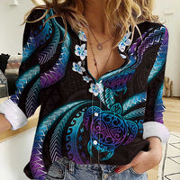 Hawaii Turtles Plumeria Women Casual Shirt Amethyst Gradient Polynesian Pattern