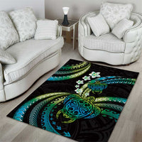 Hawaii Turtles Plumeria Area Rug Chartreuse Cyan Polynesian Pattern