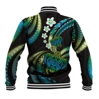 Hawaii Turtles Plumeria Baseball Jacket Chartreuse Cyan Polynesian Pattern