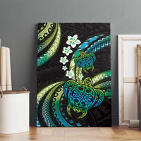 Hawaii Turtles Plumeria Canvas Wall Art Chartreuse Cyan Polynesian Pattern