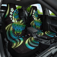 Hawaii Turtles Plumeria Car Seat Cover Chartreuse Cyan Polynesian Pattern