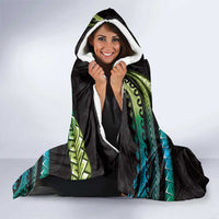 Hawaii Turtles Plumeria Hooded Blanket Chartreuse Cyan Polynesian Pattern