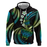 Hawaii Turtles Plumeria Hoodie Chartreuse Cyan Polynesian Pattern LT01 Pullover Hoodie Cyan - Polynesian Pride