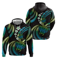 Hawaii Turtles Plumeria Hoodie Chartreuse Cyan Polynesian Pattern LT01 - Polynesian Pride