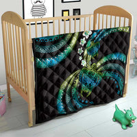 Hawaii Turtles Plumeria Quilt Chartreuse Cyan Polynesian Pattern