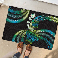 Hawaii Turtles Plumeria Rubber Doormat Chartreuse Cyan Polynesian Pattern