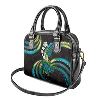 Hawaii Turtles Plumeria Shoulder Handbag Chartreuse Cyan Polynesian Pattern