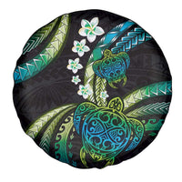 Hawaii Turtles Plumeria Spare Tire Cover Chartreuse Cyan Polynesian Pattern