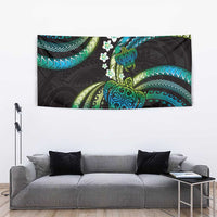 Hawaii Turtles Plumeria Tapestry Chartreuse Cyan Polynesian Pattern