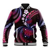 Hawaii Turtles Plumeria Baseball Jacket Sweet Gradient Polynesian Pattern