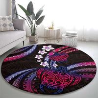 Hawaii Turtles Plumeria Round Carpet Sweet Gradient Polynesian Pattern