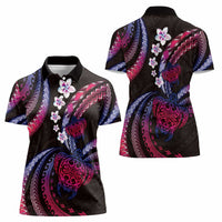 Hawaii Turtles Plumeria Women Polo Shirt Sweet Gradient Polynesian Pattern