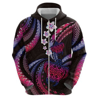 Hawaii Turtles Plumeria Zip Hoodie Sweet Gradient Polynesian Pattern