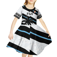 Custom Fiji 2024 Rugby Kid Short Sleeve Dress Fijian Tapa Pattern