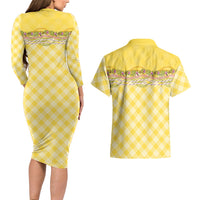Hawaii Palaka Pikake Lokelani Plumeria Couples Matching Long Sleeve Bodycon Dress and Hawaiian Shirt Melemele Coquette Bow LT01 - Polynesian Pride