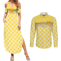 Hawaii Palaka Pikake Lokelani Plumeria Couples Matching Summer Maxi Dress and Long Sleeve Button Shirt Melemele Coquette Bow LT01 Yellow - Polynesian Pride