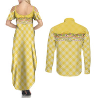 Hawaii Palaka Pikake Lokelani Plumeria Couples Matching Summer Maxi Dress and Long Sleeve Button Shirt Melemele Coquette Bow