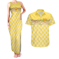 Hawaii Palaka Pikake Lokelani Plumeria Couples Matching Tank Maxi Dress and Hawaiian Shirt Melemele Coquette Bow LT01 Yellow - Polynesian Pride