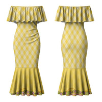 Hawaii Palaka Pikake Lokelani Plumeria Family Matching Mermaid Dress and Hawaiian Shirt Melemele Coquette Bow LT01 Mom's Dress Yellow - Polynesian Pride