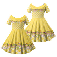 Hawaii Palaka Pikake Lokelani Plumeria Family Matching Short Sleeve Bodycon Dress and Hawaiian Shirt Melemele Coquette Bow LT01 Daughter's Dress Yellow - Polynesian Pride