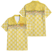 Hawaii Palaka Pikake Lokelani Plumeria Family Matching Tank Maxi Dress and Hawaiian Shirt Melemele Coquette Bow LT01 Dad's Shirt - Short Sleeve Yellow - Polynesian Pride