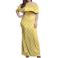 Hawaii Palaka Pikake Lokelani Plumeria Off Shoulder Maxi Dress Melemele Coquette Bow LT01 Women Yellow - Polynesian Pride
