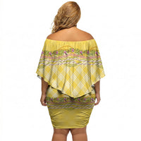 Hawaii Palaka Pikake Lokelani Plumeria Off Shoulder Short Dress Melemele Coquette Bow LT01 - Polynesian Pride
