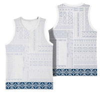 Samoa Siapo Blue Trimmed Basketball Jersey Samoa White Sunday LT01 - Polynesian Pride