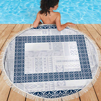 Samoa Siapo Blue Trimmed Beach Blanket Samoa White Sunday - Polynesian Pride