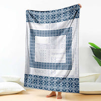 Samoa Siapo Blue Trimmed Blanket Samoa White Sunday - Polynesian Pride