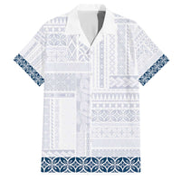 Samoa Siapo Blue Trimmed Family Matching Off The Shoulder Long Sleeve Dress and Hawaiian Shirt Samoa White Sunday - Polynesian Pride