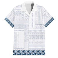 Samoa Siapo Blue Trimmed Family Matching Off Shoulder Maxi Dress and Hawaiian Shirt Samoa White Sunday - Polynesian Pride