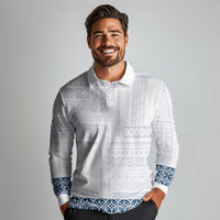 Samoa Siapo Blue Trimmed Long Sleeve Polo Shirt Samoa White Sunday - Polynesian Pride