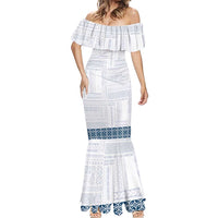 Samoa Siapo Blue Trimmed Mermaid Dress Samoa White Sunday - Polynesian Pride