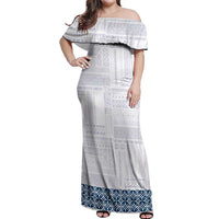 Samoa Siapo Blue Trimmed Off Shoulder Maxi Dress Samoa White Sunday - Polynesian Pride