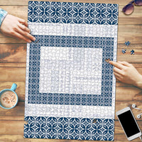 Samoa Siapo Blue Trimmed Puzzle Samoa White Sunday LT01 Blue - Polynesian Pride
