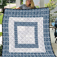 Samoa Siapo Blue Trimmed Quilt Samoa White Sunday - Polynesian Pride