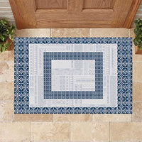Samoa Siapo Blue Trimmed Rubber Doormat Samoa White Sunday - Polynesian Pride