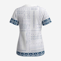 Samoa Siapo Blue Trimmed Scrub Top Samoa White Sunday - Polynesian Pride