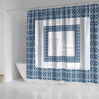 Samoa Siapo Blue Trimmed Shower Curtain Samoa White Sunday - Polynesian Pride