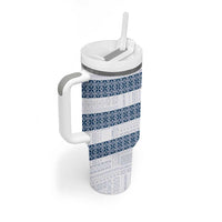 Samoa Siapo Blue Trimmed Tumbler With Handle Samoa White Sunday - Polynesian Pride