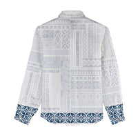 Samoa Siapo Blue Trimmed Women Casual Shirt Samoa White Sunday - Polynesian Pride
