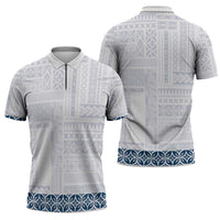 Samoa Siapo Blue Trimmed Zipper Polo Shirt Samoa White Sunday LT01 - Polynesian Pride
