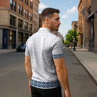 Samoa Siapo Blue Trimmed Zipper Polo Shirt Samoa White Sunday LT01 - Polynesian Pride