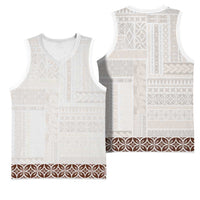 Samoa Siapo Brown Trimmed Basketball Jersey Samoa White Sunday LT01 - Polynesian Pride