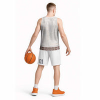 Samoa Siapo Brown Trimmed Basketball Jersey Samoa White Sunday LT01 - Polynesian Pride